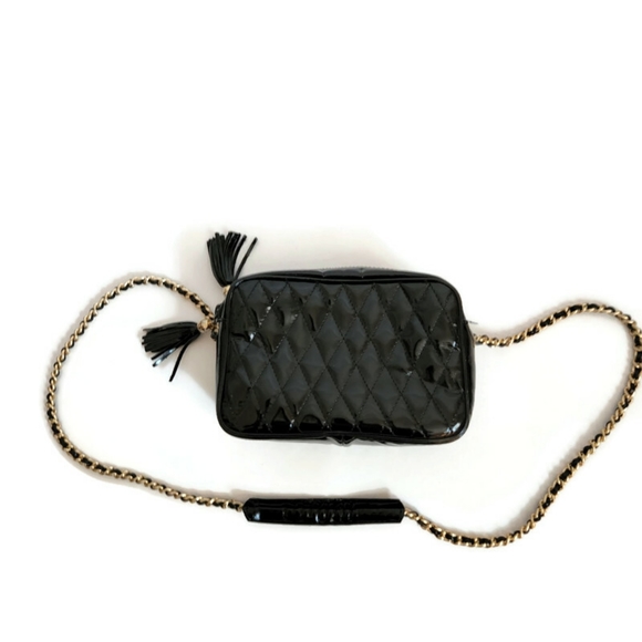 Handbags - Made in Italy patent leather quilted bag tassels black gold chain crossbody